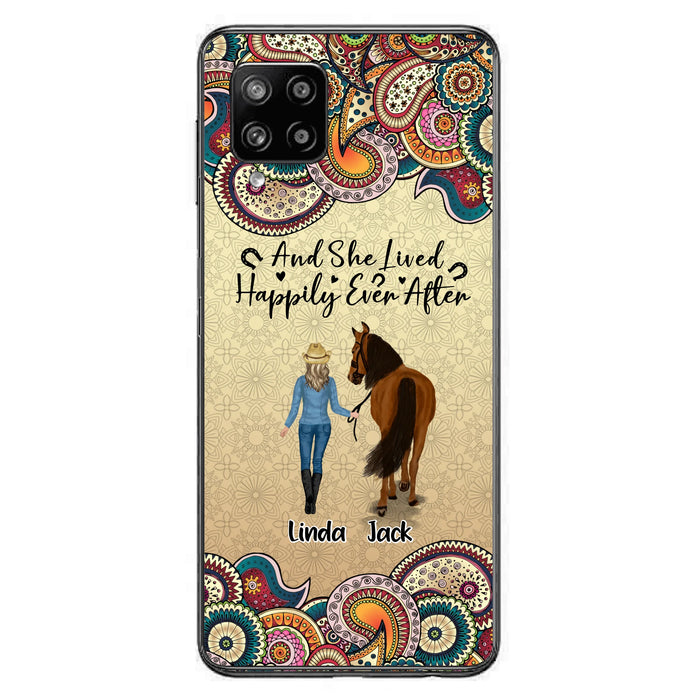 Custom Personalized Horse Girl Phone Case - Upto 4 Horses - Gift Idea For Horse Lovers - And She Lived Happily Ever After - Case For iPhone/Samsung