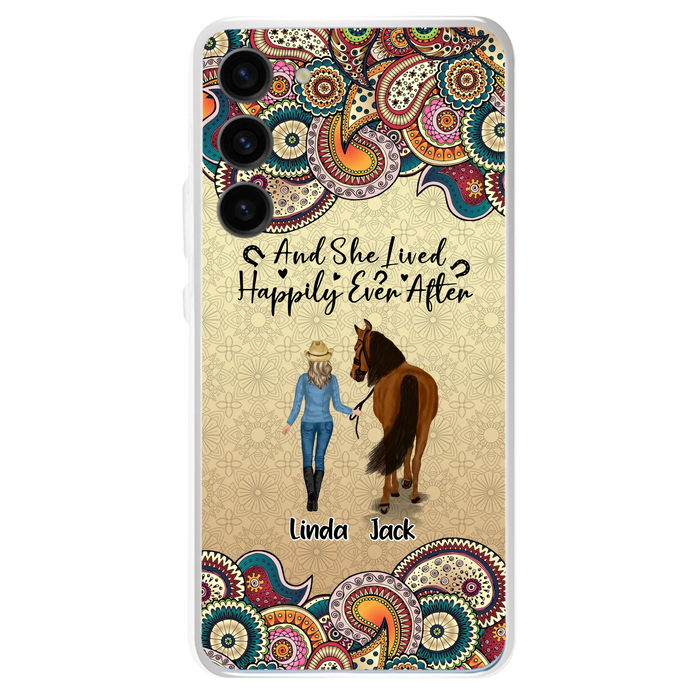 Custom Personalized Horse Girl Phone Case - Upto 4 Horses - Gift Idea For Horse Lovers - And She Lived Happily Ever After - Case For iPhone/Samsung