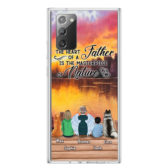 Custom Personalized Father Fishing Phone Case - Father With Up to 2 Kids And 2 Pets - Gift Idea For Father/ Fishing Lover - The Heart Of A Father Is The Masterpiece Of Nature - Case For iPhone And Samsung