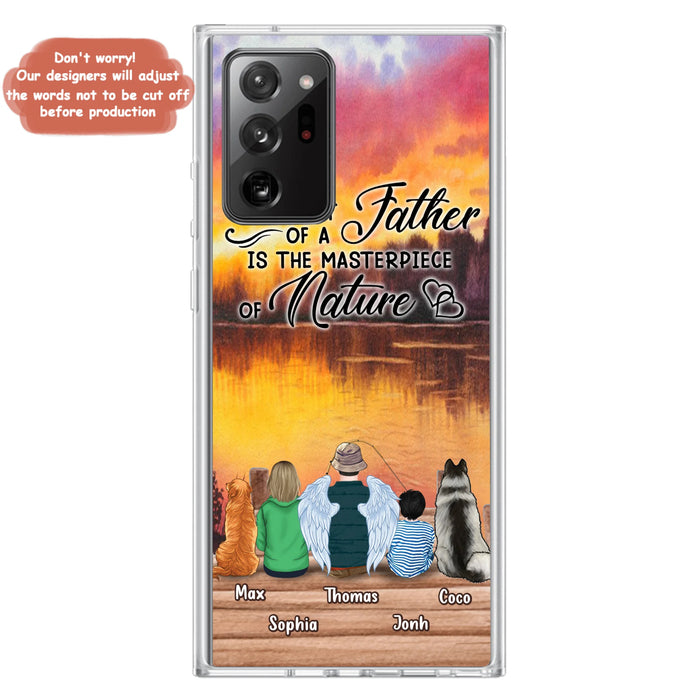 Custom Personalized Father Fishing Phone Case - Father With Up to 2 Kids And 2 Pets - Gift Idea For Father/ Fishing Lover - The Heart Of A Father Is The Masterpiece Of Nature - Case For iPhone And Samsung