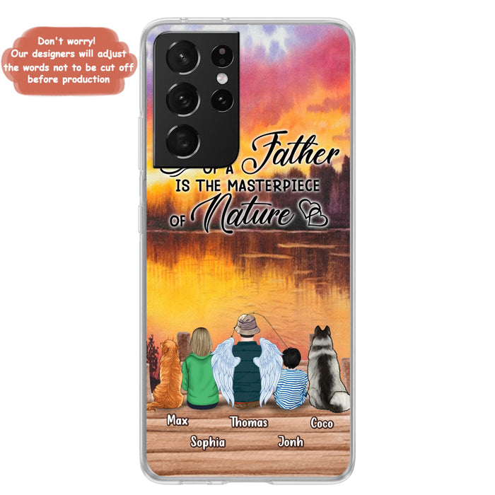 Custom Personalized Father Fishing Phone Case - Father With Up to 2 Kids And 2 Pets - Gift Idea For Father/ Fishing Lover - The Heart Of A Father Is The Masterpiece Of Nature - Case For iPhone And Samsung