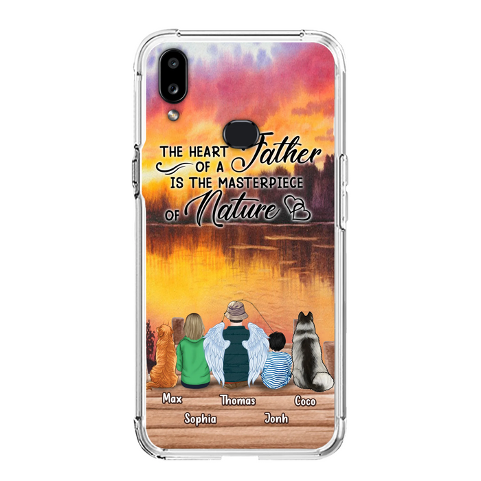 Custom Personalized Father Fishing Phone Case - Father With Up to 2 Kids And 2 Pets - Gift Idea For Father/ Fishing Lover - The Heart Of A Father Is The Masterpiece Of Nature - Case For iPhone And Samsung