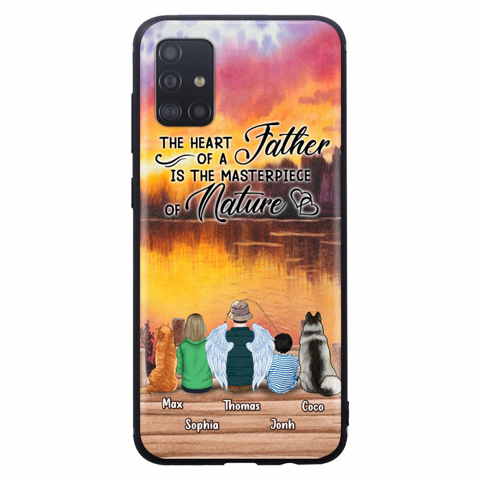 Custom Personalized Father Fishing Phone Case - Father With Up to 2 Kids And 2 Pets - Gift Idea For Father/ Fishing Lover - The Heart Of A Father Is The Masterpiece Of Nature - Case For iPhone And Samsung