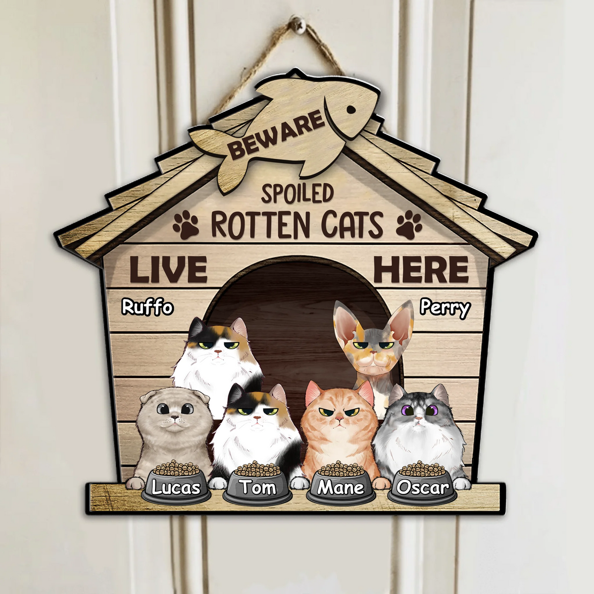 Personalized Cat's House Door Sign - Up to 6 Cats - Gift Idea For Cat ...