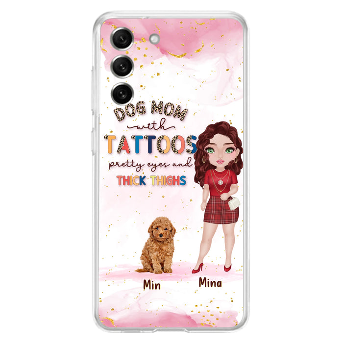 Custom Personalized Dog Mom Phone Case - Up to 5 Dogs - Best Gift Idea For Dog Lovers/Mother's Day - Dog Mom With Tattoos Pretty Eyes And Thick Thighs - Cases For iPhone And Samsung