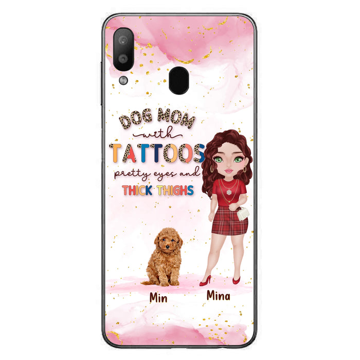 Custom Personalized Dog Mom Phone Case - Up to 5 Dogs - Best Gift Idea For Dog Lovers/Mother's Day - Dog Mom With Tattoos Pretty Eyes And Thick Thighs - Cases For iPhone And Samsung