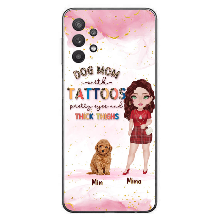 Custom Personalized Dog Mom Phone Case - Up to 5 Dogs - Best Gift Idea For Dog Lovers/Mother's Day - Dog Mom With Tattoos Pretty Eyes And Thick Thighs - Cases For iPhone And Samsung