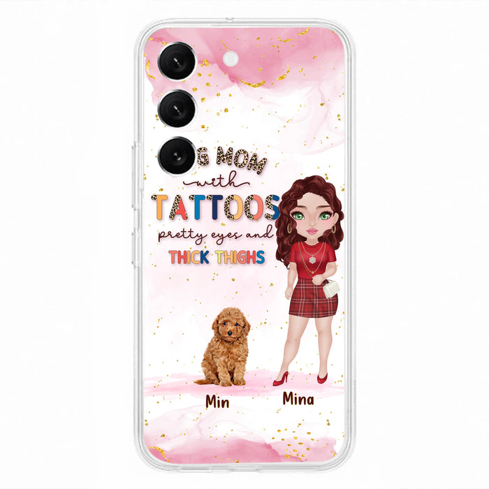 Custom Personalized Dog Mom Phone Case - Up to 5 Dogs - Best Gift Idea For Dog Lovers/Mother's Day - Dog Mom With Tattoos Pretty Eyes And Thick Thighs - Cases For iPhone And Samsung