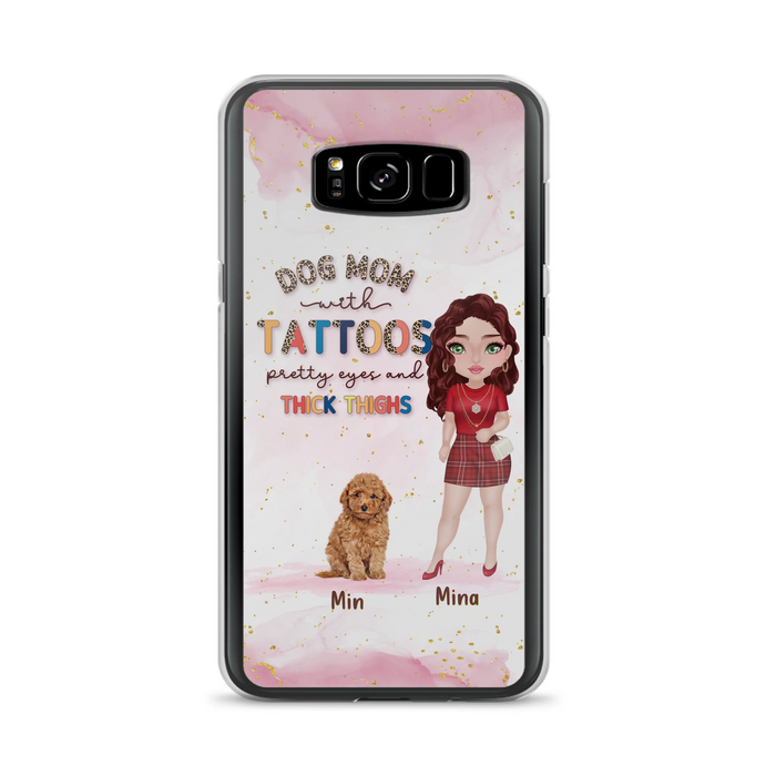 Custom Personalized Dog Mom Phone Case - Up to 5 Dogs - Best Gift Idea For Dog Lovers/Mother's Day - Dog Mom With Tattoos Pretty Eyes And Thick Thighs - Cases For iPhone And Samsung