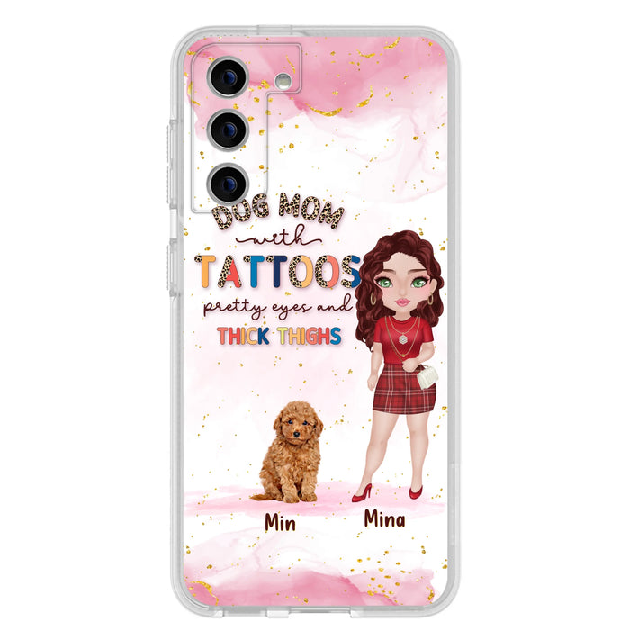 Custom Personalized Dog Mom Phone Case - Up to 5 Dogs - Best Gift Idea For Dog Lovers/Mother's Day - Dog Mom With Tattoos Pretty Eyes And Thick Thighs - Cases For iPhone And Samsung