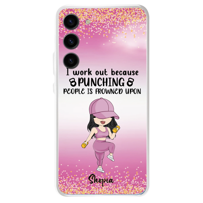 Custom Personalized Gym Girl Chibi Phone Case - Gift Idea For Gym Lovers - I Worked Out Because Punching People Is Frowned Upon - Cases For iPhone And Samsung