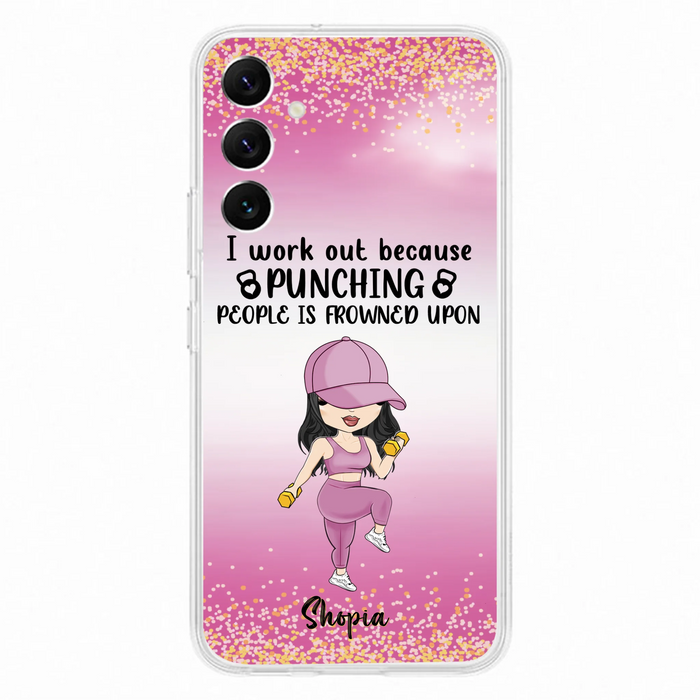 Custom Personalized Gym Girl Chibi Phone Case - Gift Idea For Gym Lovers - I Worked Out Because Punching People Is Frowned Upon - Cases For iPhone And Samsung