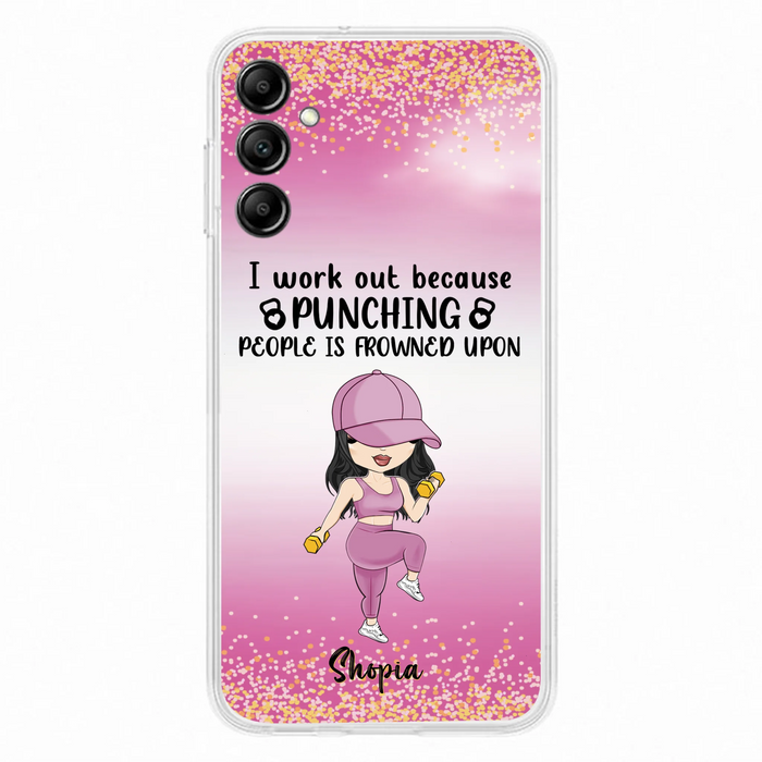 Custom Personalized Gym Girl Chibi Phone Case - Gift Idea For Gym Lovers - I Worked Out Because Punching People Is Frowned Upon - Cases For iPhone And Samsung