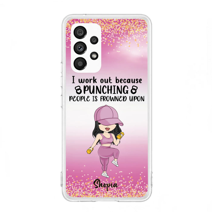 Custom Personalized Gym Girl Chibi Phone Case - Gift Idea For Gym Lovers - I Worked Out Because Punching People Is Frowned Upon - Cases For iPhone And Samsung