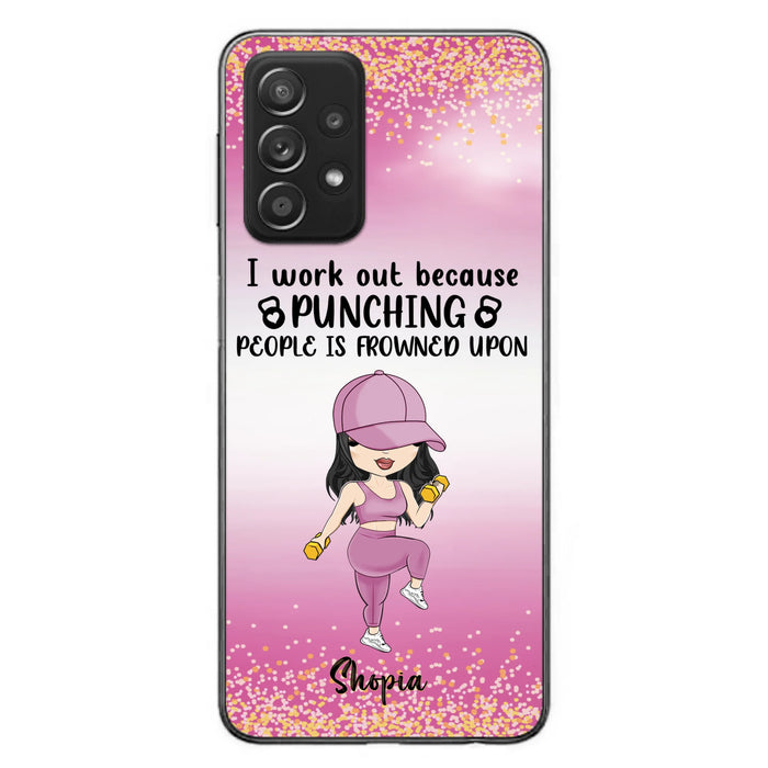 Custom Personalized Gym Girl Chibi Phone Case - Gift Idea For Gym Lovers - I Worked Out Because Punching People Is Frowned Upon - Cases For iPhone And Samsung