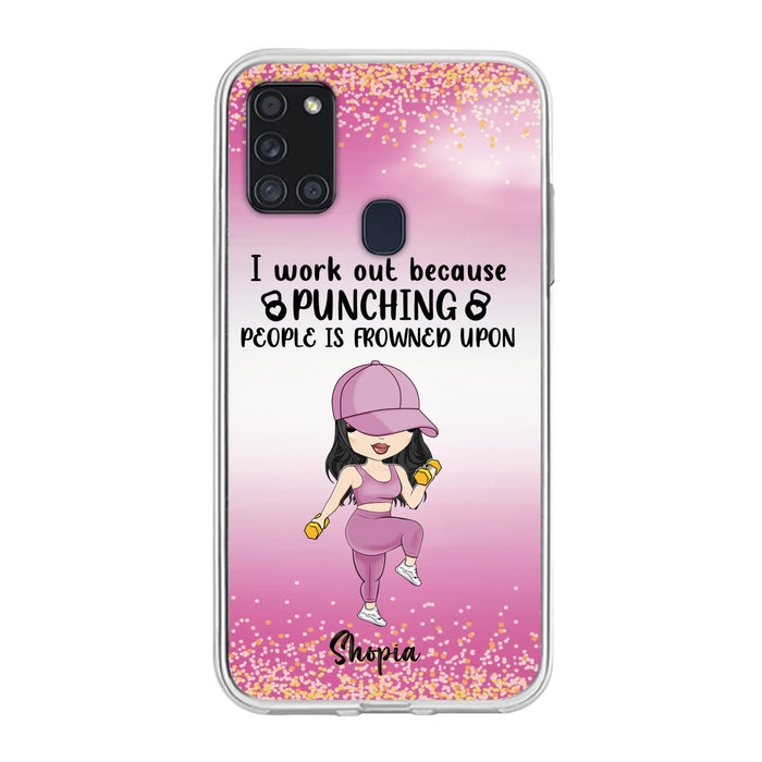 Custom Personalized Gym Girl Chibi Phone Case - Gift Idea For Gym Lovers - I Worked Out Because Punching People Is Frowned Upon - Cases For iPhone And Samsung