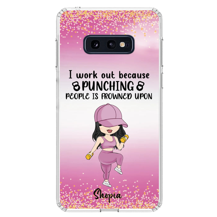 Custom Personalized Gym Girl Chibi Phone Case - Gift Idea For Gym Lovers - I Worked Out Because Punching People Is Frowned Upon - Cases For iPhone And Samsung
