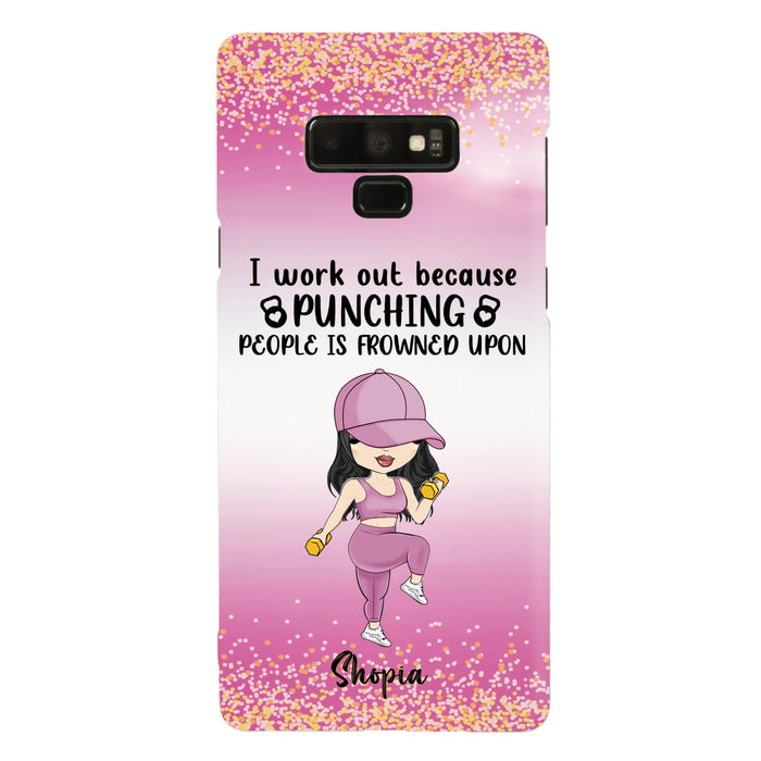 Custom Personalized Gym Girl Chibi Phone Case - Gift Idea For Gym Lovers - I Worked Out Because Punching People Is Frowned Upon - Cases For iPhone And Samsung