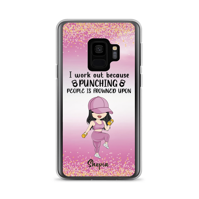 Custom Personalized Gym Girl Chibi Phone Case - Gift Idea For Gym Lovers - I Worked Out Because Punching People Is Frowned Upon - Cases For iPhone And Samsung