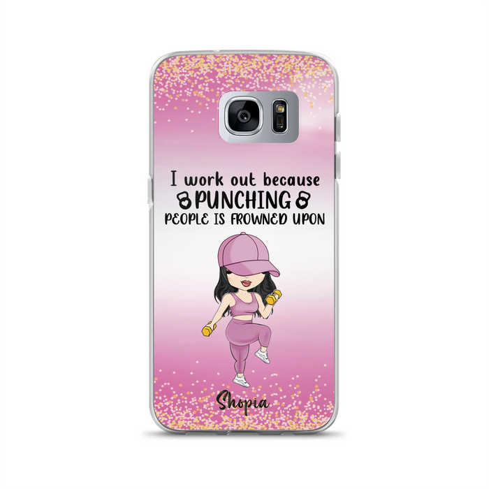 Custom Personalized Gym Girl Chibi Phone Case - Gift Idea For Gym Lovers - I Worked Out Because Punching People Is Frowned Upon - Cases For iPhone And Samsung