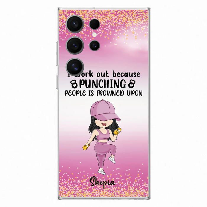 Custom Personalized Gym Girl Chibi Phone Case - Gift Idea For Gym Lovers - I Worked Out Because Punching People Is Frowned Upon - Cases For iPhone And Samsung