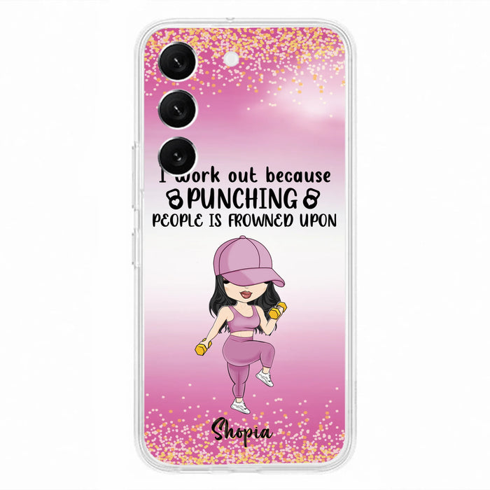 Custom Personalized Gym Girl Chibi Phone Case - Gift Idea For Gym Lovers - I Worked Out Because Punching People Is Frowned Upon - Cases For iPhone And Samsung