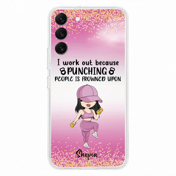 Custom Personalized Gym Girl Chibi Phone Case - Gift Idea For Gym Lovers - I Worked Out Because Punching People Is Frowned Upon - Cases For iPhone And Samsung