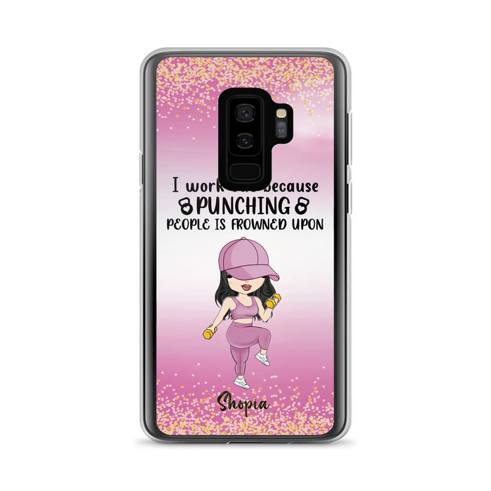 Custom Personalized Gym Girl Chibi Phone Case - Gift Idea For Gym Lovers - I Worked Out Because Punching People Is Frowned Upon - Cases For iPhone And Samsung