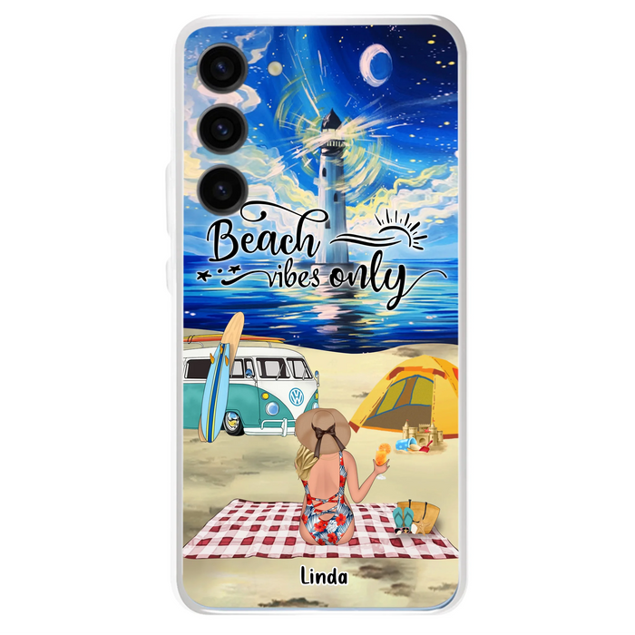 Custom Personalized Camping Beach Phone Case - Upto 4 People - Best Gift For Camping/Couple Lover - The Beach Is Our Happy Place - Case For iPhone And Samsung