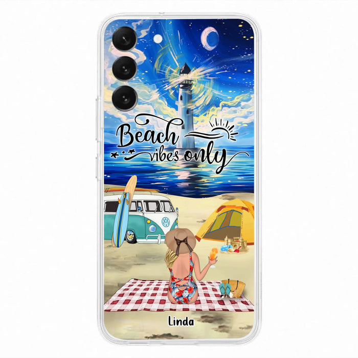 Custom Personalized Camping Beach Phone Case - Upto 4 People - Best Gift For Camping/Couple Lover - The Beach Is Our Happy Place - Case For iPhone And Samsung