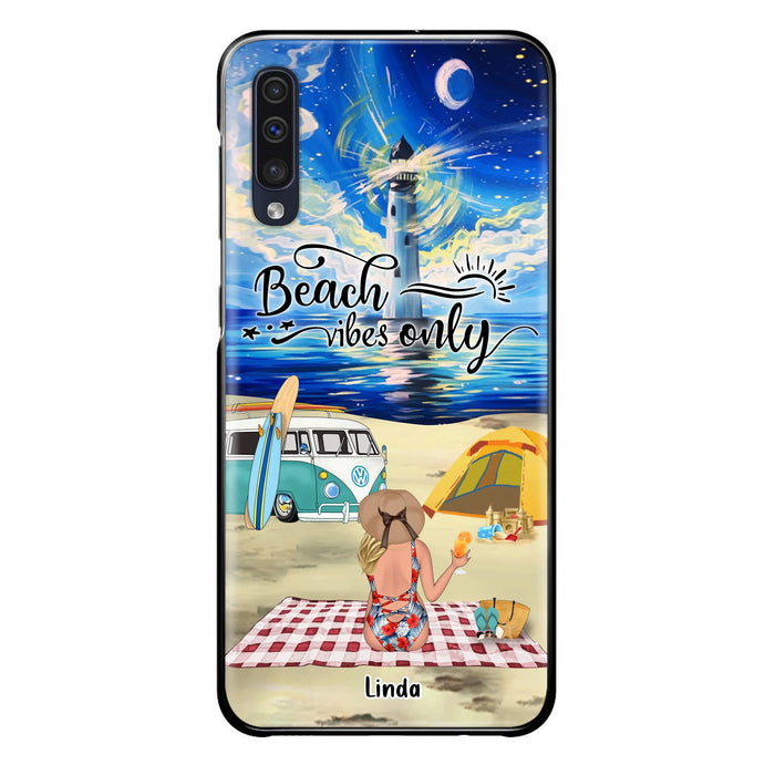 Custom Personalized Camping Beach Phone Case - Upto 4 People - Best Gift For Camping/Couple Lover - The Beach Is Our Happy Place - Case For iPhone And Samsung