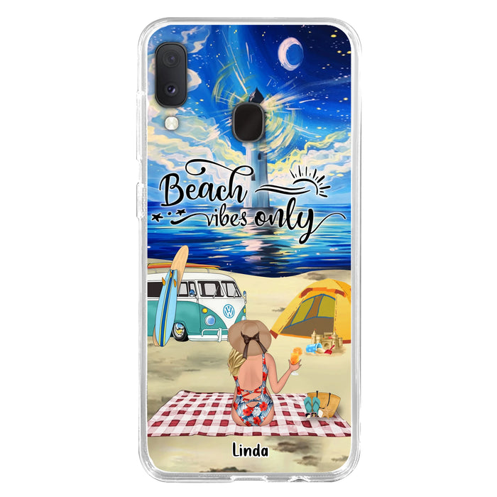 Custom Personalized Camping Beach Phone Case - Upto 4 People - Best Gift For Camping/Couple Lover - The Beach Is Our Happy Place - Case For iPhone And Samsung