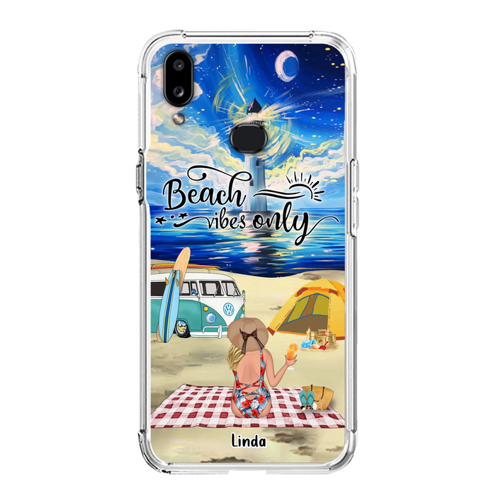 Custom Personalized Camping Beach Phone Case - Upto 4 People - Best Gift For Camping/Couple Lover - The Beach Is Our Happy Place - Case For iPhone And Samsung