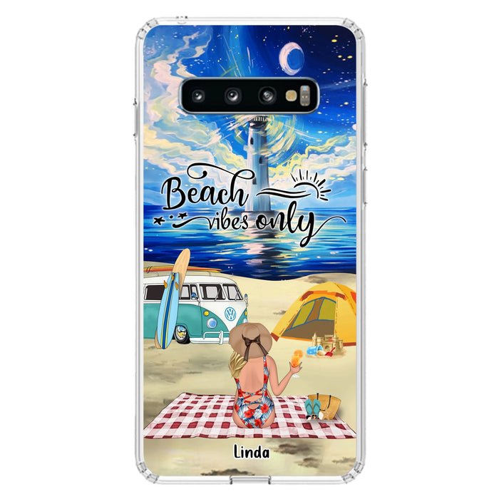 Custom Personalized Camping Beach Phone Case - Upto 4 People - Best Gift For Camping/Couple Lover - The Beach Is Our Happy Place - Case For iPhone And Samsung
