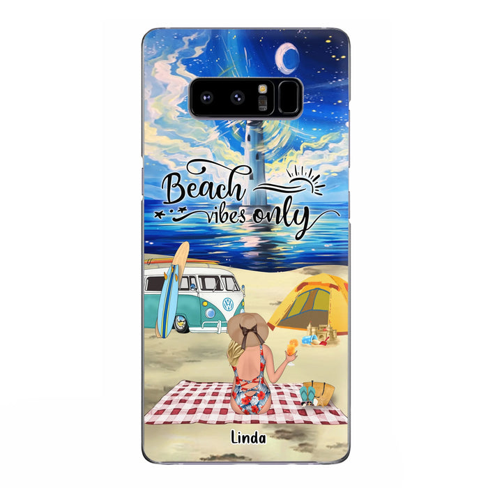 Custom Personalized Camping Beach Phone Case - Upto 4 People - Best Gift For Camping/Couple Lover - The Beach Is Our Happy Place - Case For iPhone And Samsung