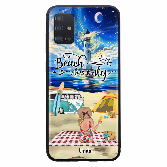 Custom Personalized Camping Beach Phone Case - Upto 4 People - Best Gift For Camping/Couple Lover - The Beach Is Our Happy Place - Case For iPhone And Samsung
