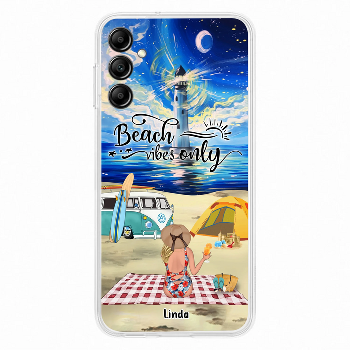 Custom Personalized Camping Beach Phone Case - Upto 4 People - Best Gift For Camping/Couple Lover - The Beach Is Our Happy Place - Case For iPhone And Samsung