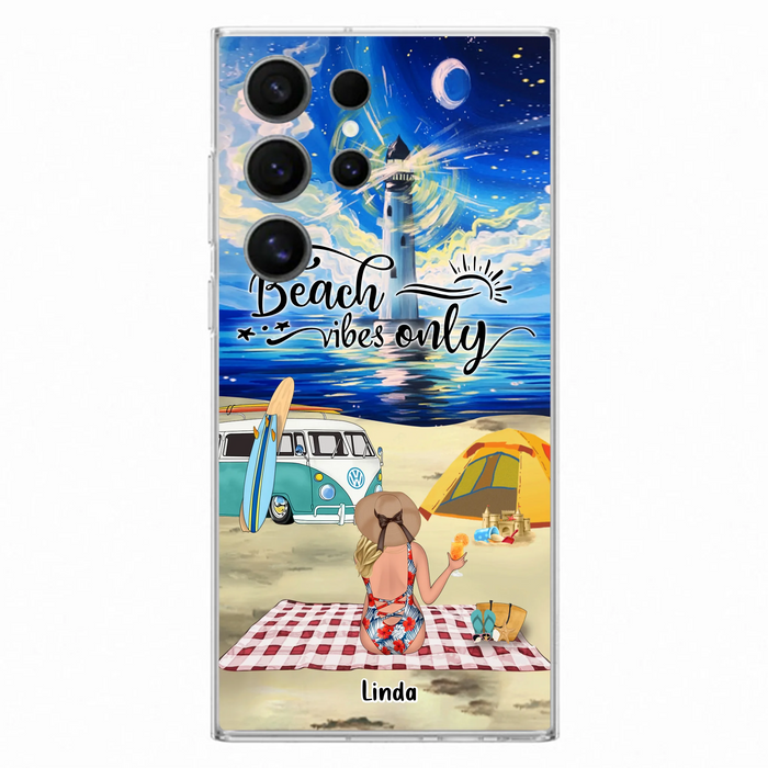 Custom Personalized Camping Beach Phone Case - Upto 4 People - Best Gift For Camping/Couple Lover - The Beach Is Our Happy Place - Case For iPhone And Samsung