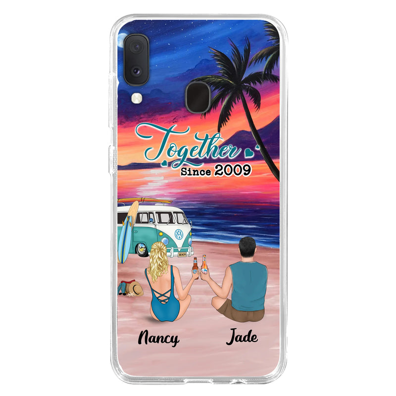 Personalized Beach Camping Phone Case - Gifts For Camping/Dog/Cat Lover With Up to 3 Kids And 3 Pets - This Is Our Happy Place - Case For iPhone And Samsung