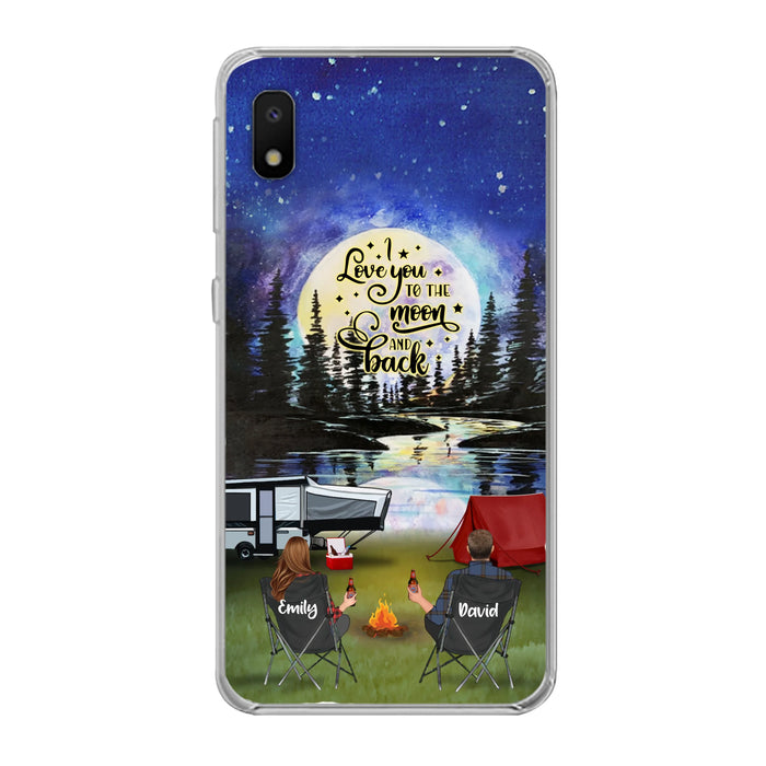 Custom Personalized Camping Moon Phone Case - Couple/ Parents With Upto 3 Kids And 4 Pets - Gift Idea For Camping Lover - I Love You To The Moon And Back - Case For iPhone And Samsung