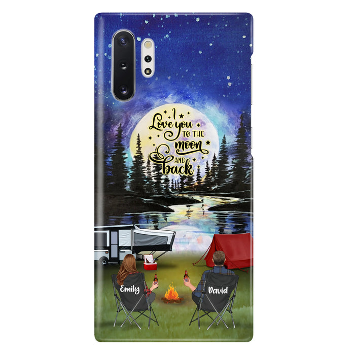 Custom Personalized Camping Moon Phone Case - Couple/ Parents With Upto 3 Kids And 4 Pets - Gift Idea For Camping Lover - I Love You To The Moon And Back - Case For iPhone And Samsung