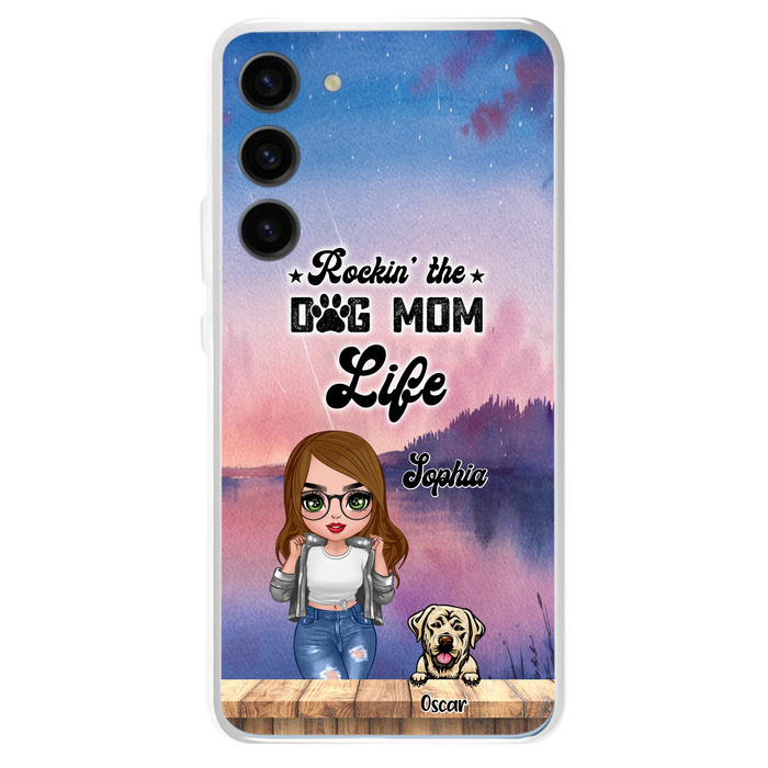 Custom Personalized Dog Mom Chibi Front Phone Case - Gifts For Dog Lover With Up to 4 Dogs - Rockin' The Dog Mom Life - Case For iPhone And Samsung