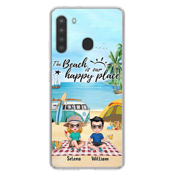 Custom Personalized Summer Beach Picnic Camping Phone Case - Upto 5 People - Gift Idea For Camping Couple/ Friends - The Beach Is Our Happy Place - Case For iPhone And Samsung