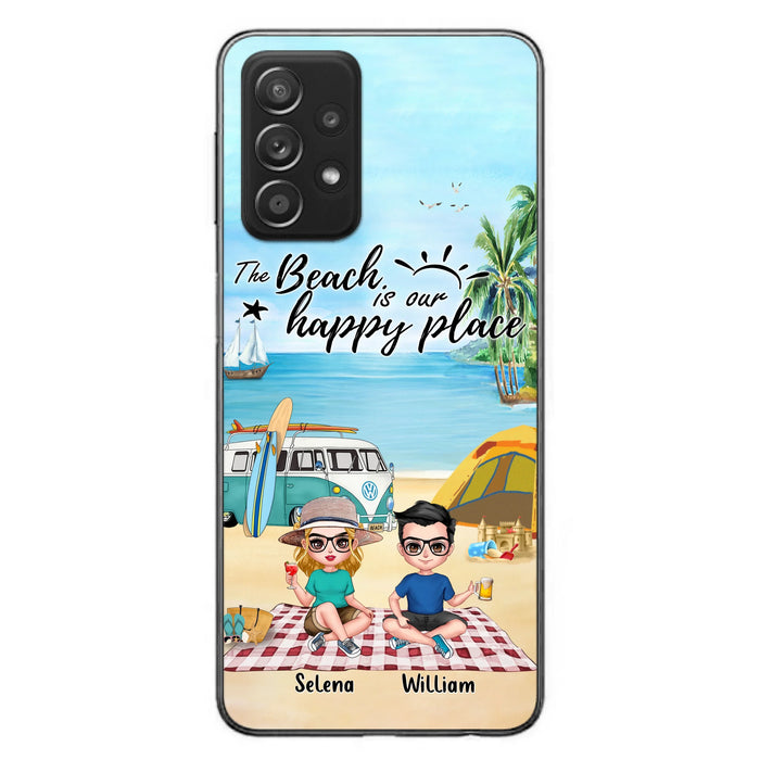 Custom Personalized Summer Beach Picnic Camping Phone Case - Upto 5 People - Gift Idea For Camping Couple/ Friends - The Beach Is Our Happy Place - Case For iPhone And Samsung