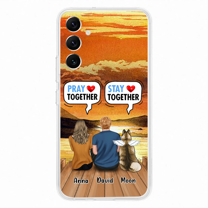Custom Personalized Couple With Pet Phone Case - Couple With Upto 2 Pets - Gift Idea For Dog/Cat Lover - Pray Together Stay Together - Case For iPhone And Samsung