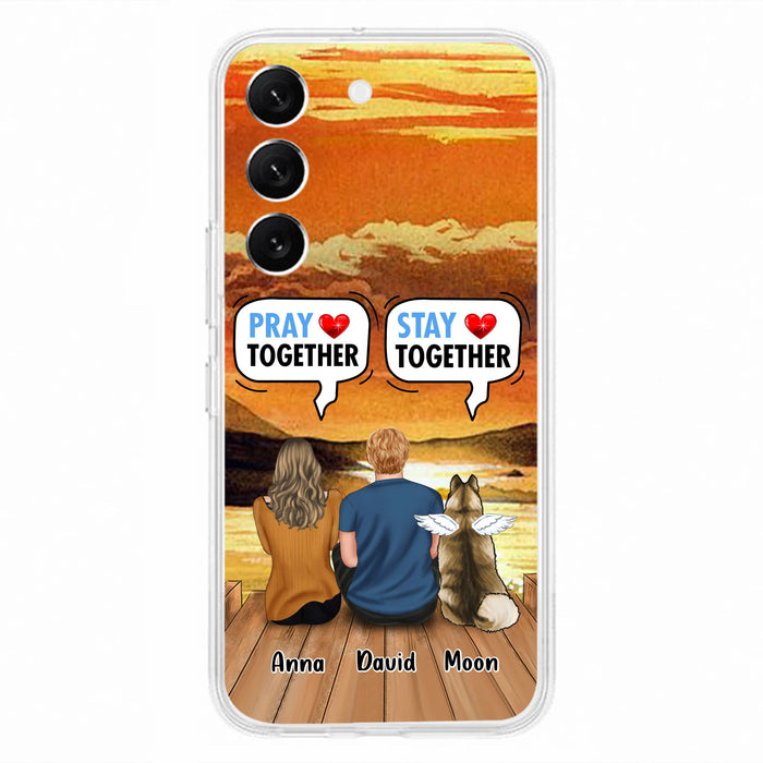Custom Personalized Couple With Pet Phone Case - Couple With Upto 2 Pets - Gift Idea For Dog/Cat Lover - Pray Together Stay Together - Case For iPhone And Samsung