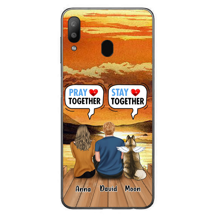 Custom Personalized Couple With Pet Phone Case - Couple With Upto 2 Pets - Gift Idea For Dog/Cat Lover - Pray Together Stay Together - Case For iPhone And Samsung