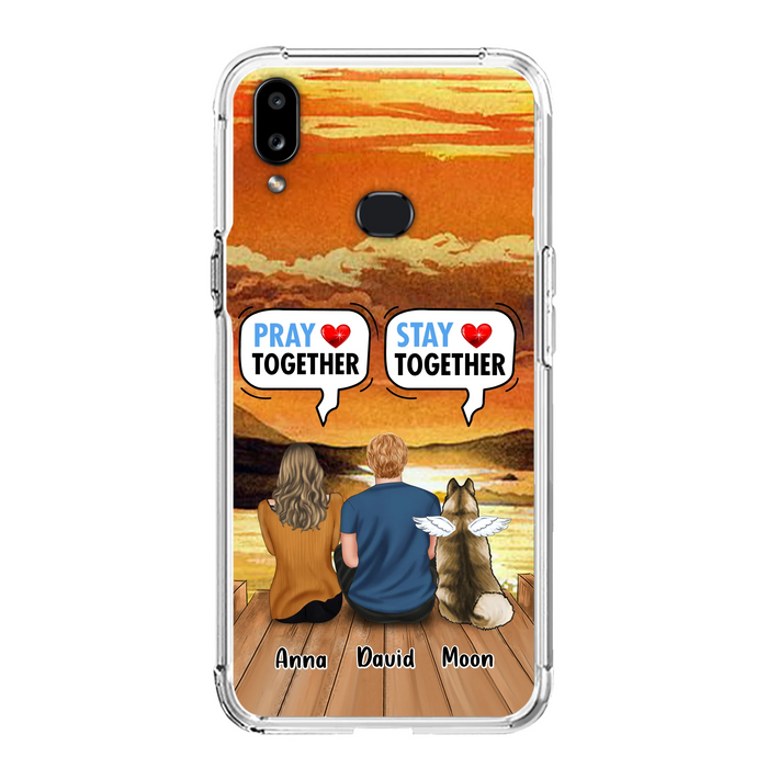 Custom Personalized Couple With Pet Phone Case - Couple With Upto 2 Pets - Gift Idea For Dog/Cat Lover - Pray Together Stay Together - Case For iPhone And Samsung