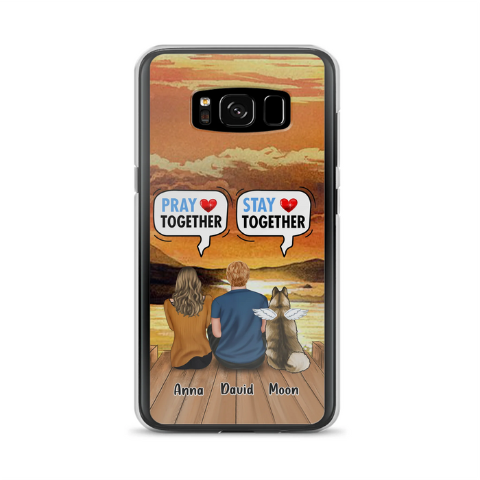 Custom Personalized Couple With Pet Phone Case - Couple With Upto 2 Pets - Gift Idea For Dog/Cat Lover - Pray Together Stay Together - Case For iPhone And Samsung
