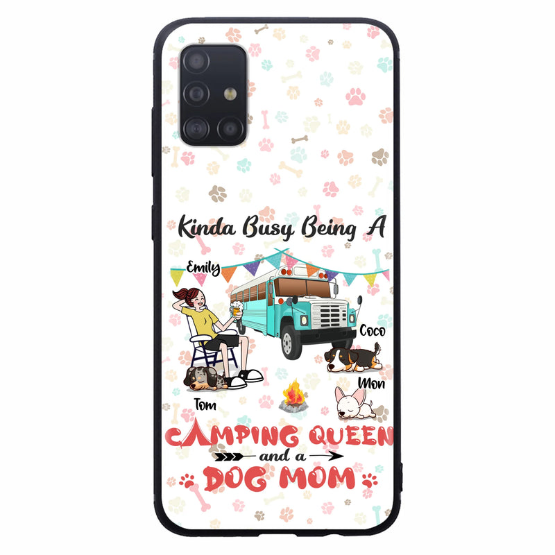 Custom Personalized Camping Queen Phone Case - Upto 3 Dogs - Gift Idea For Dog Lovers - Kinda Busy Being A Camping Queen And A Dog Mom - Case For iPhone/Samsung